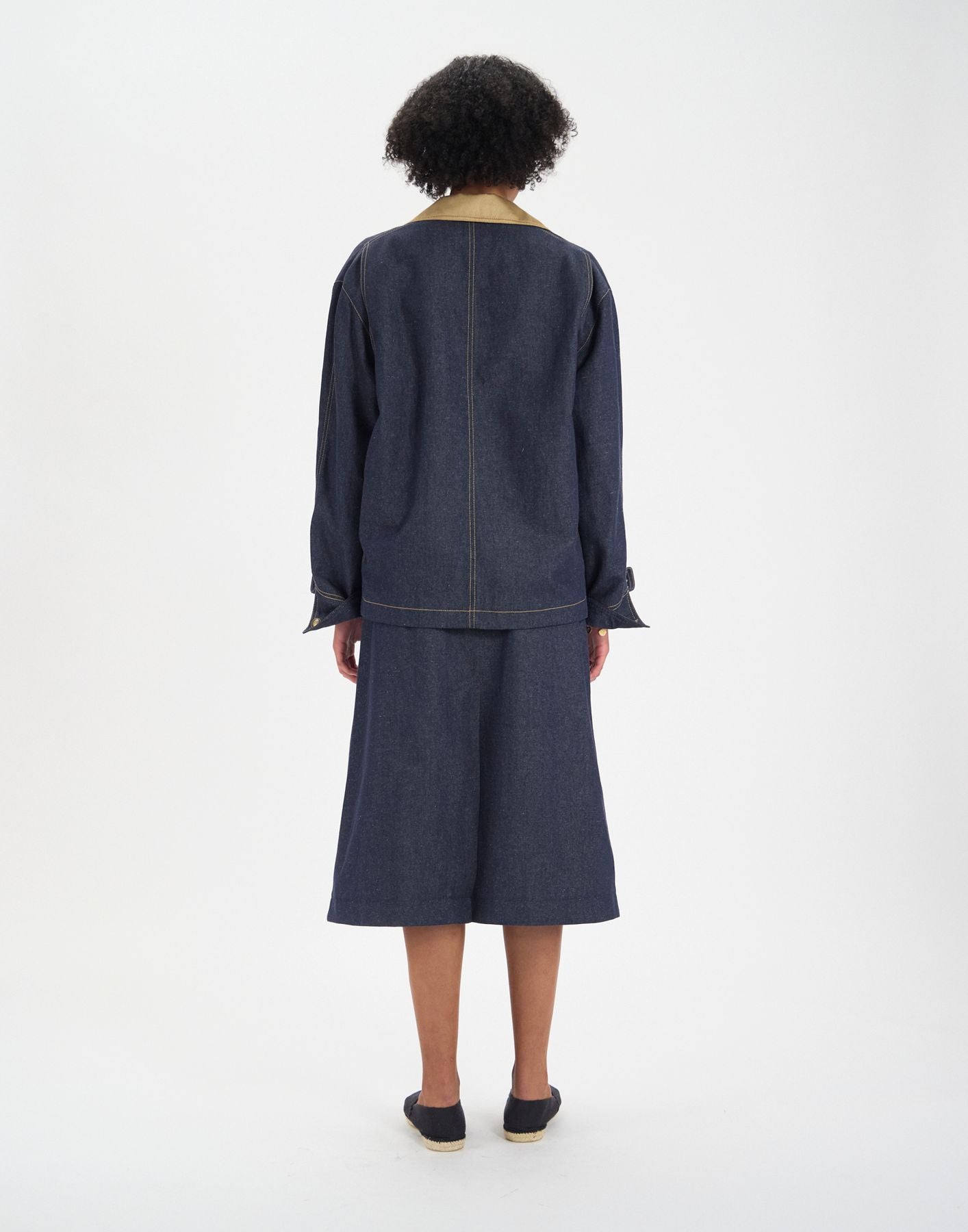 Melchior work jacket in navy cotton and linen blend