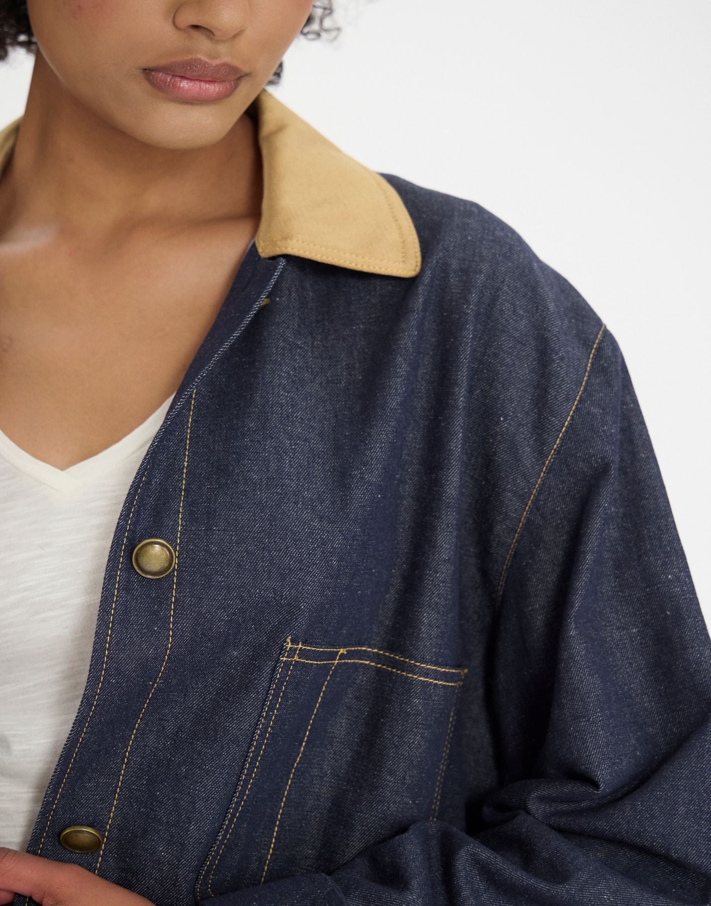 Melchior work jacket in navy cotton and linen blend