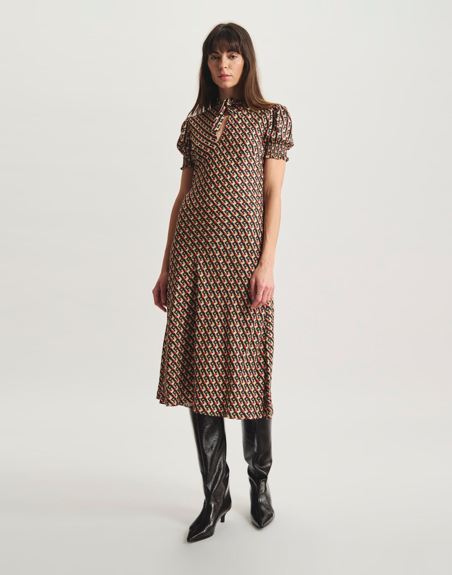 Cerise floral-print viscose dress