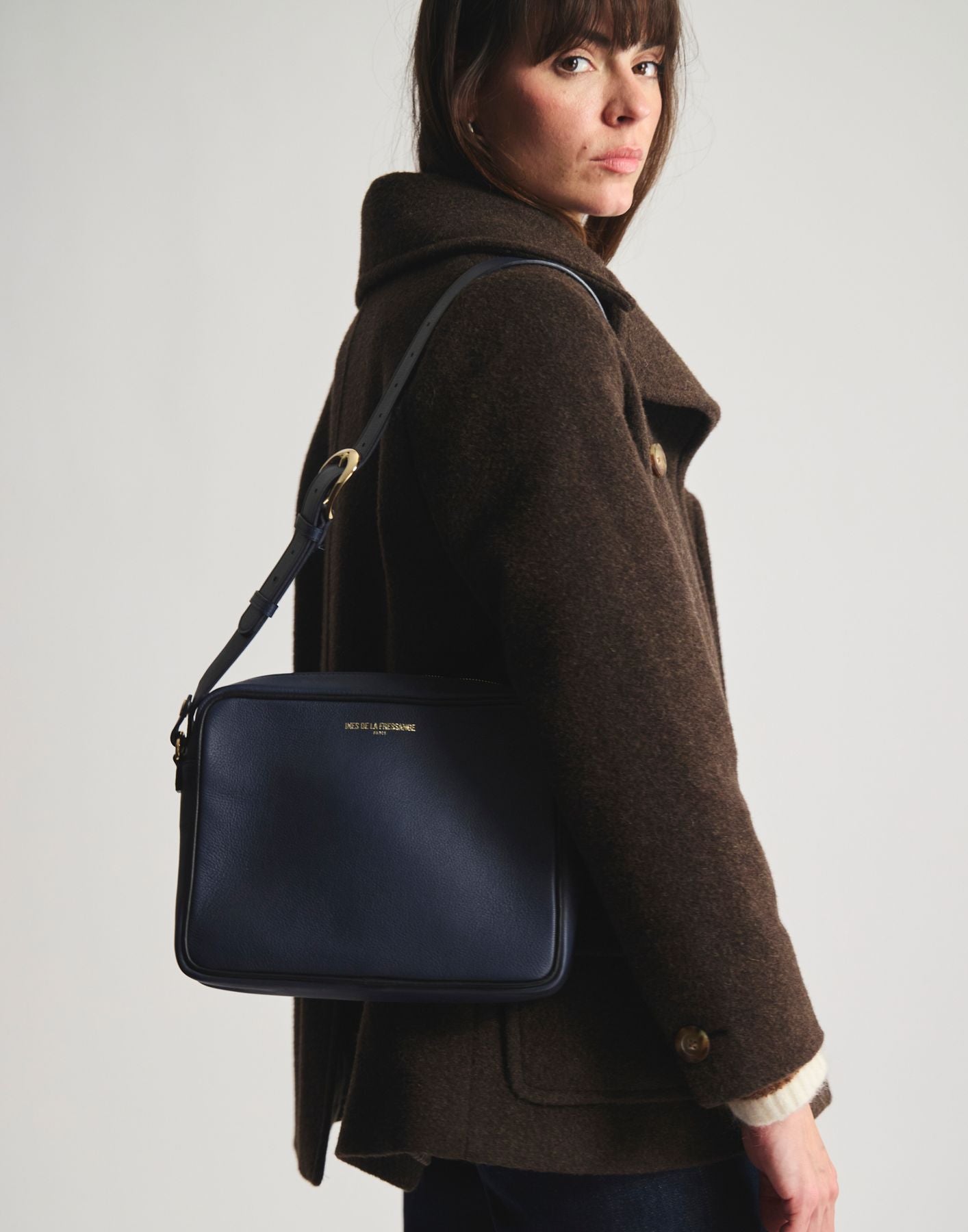 Marcia large bag navy piping black