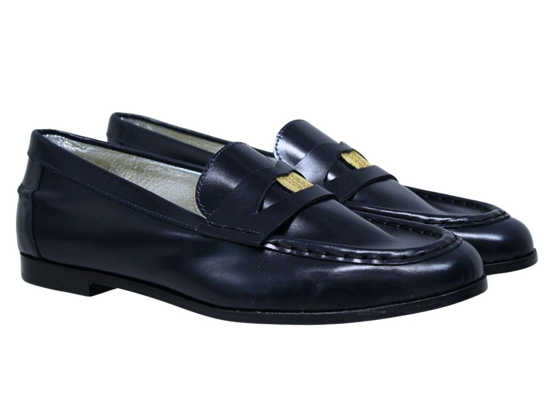 Mocassin Elvire en cuir lisse bleu nuit