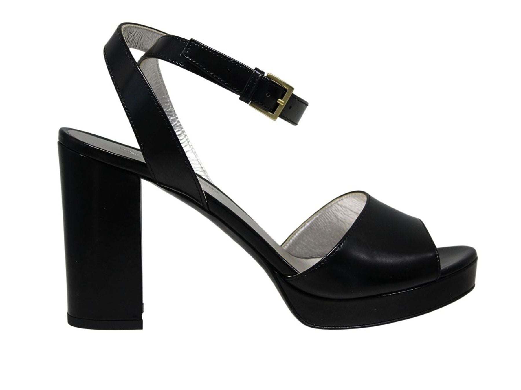 Laura platform sandal in smooth black leather