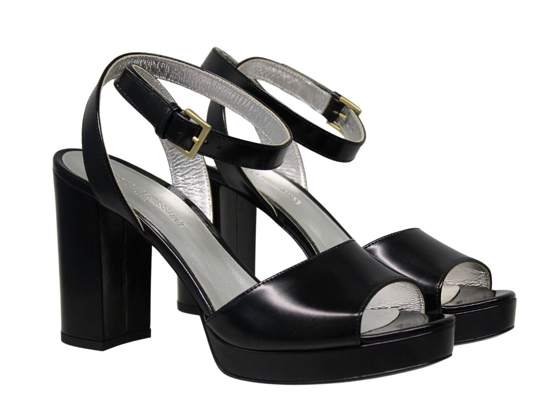 Laura platform sandal in smooth black leather