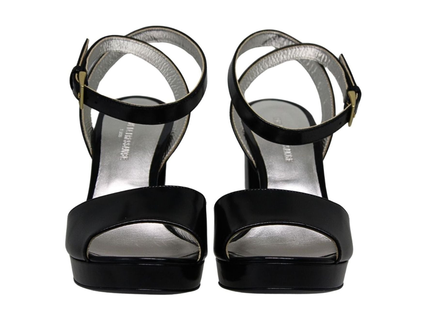 Laura platform sandal in smooth black leather