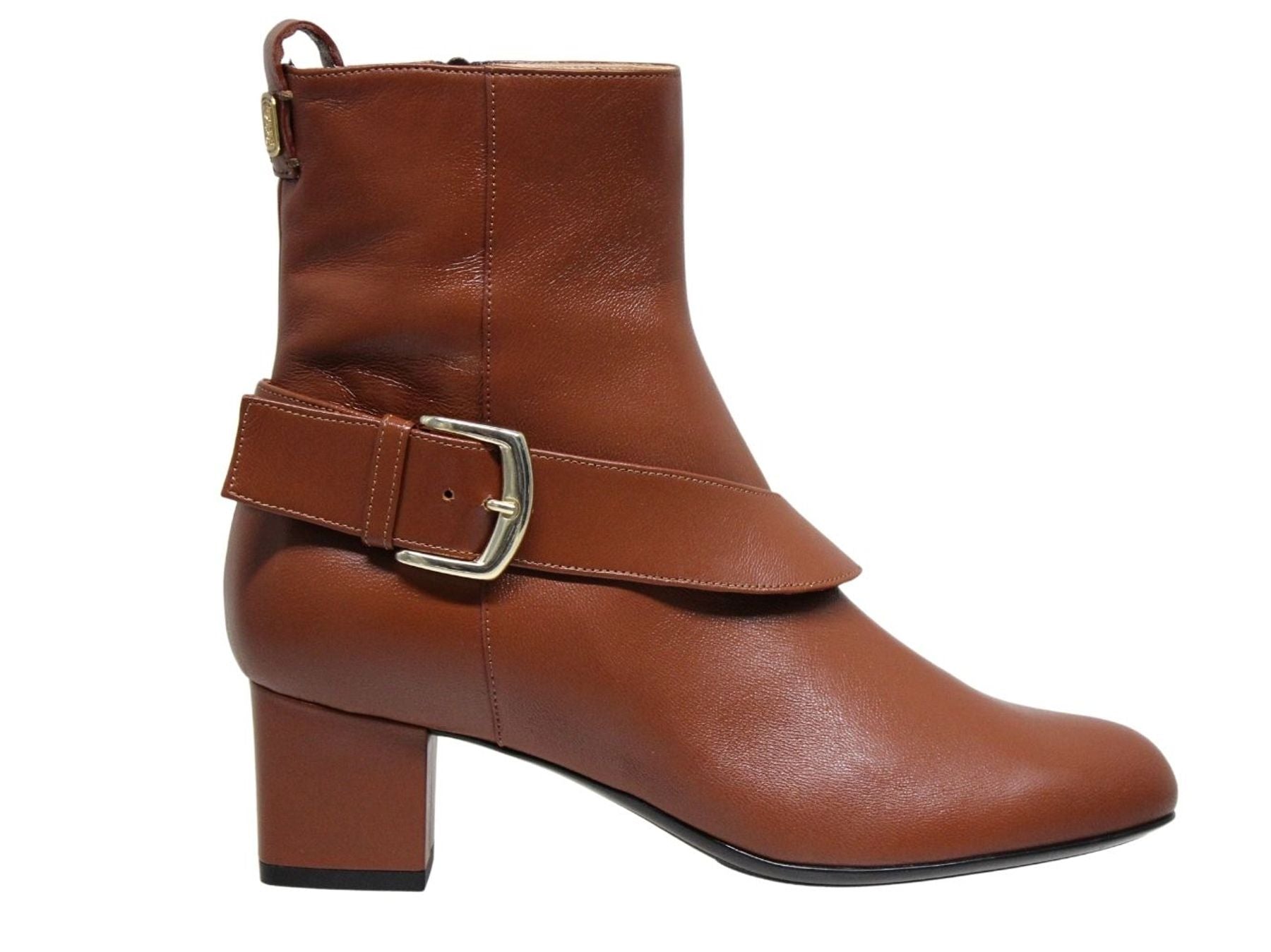 Olympia-Stiefelette mit Absatz aus braunem Leder