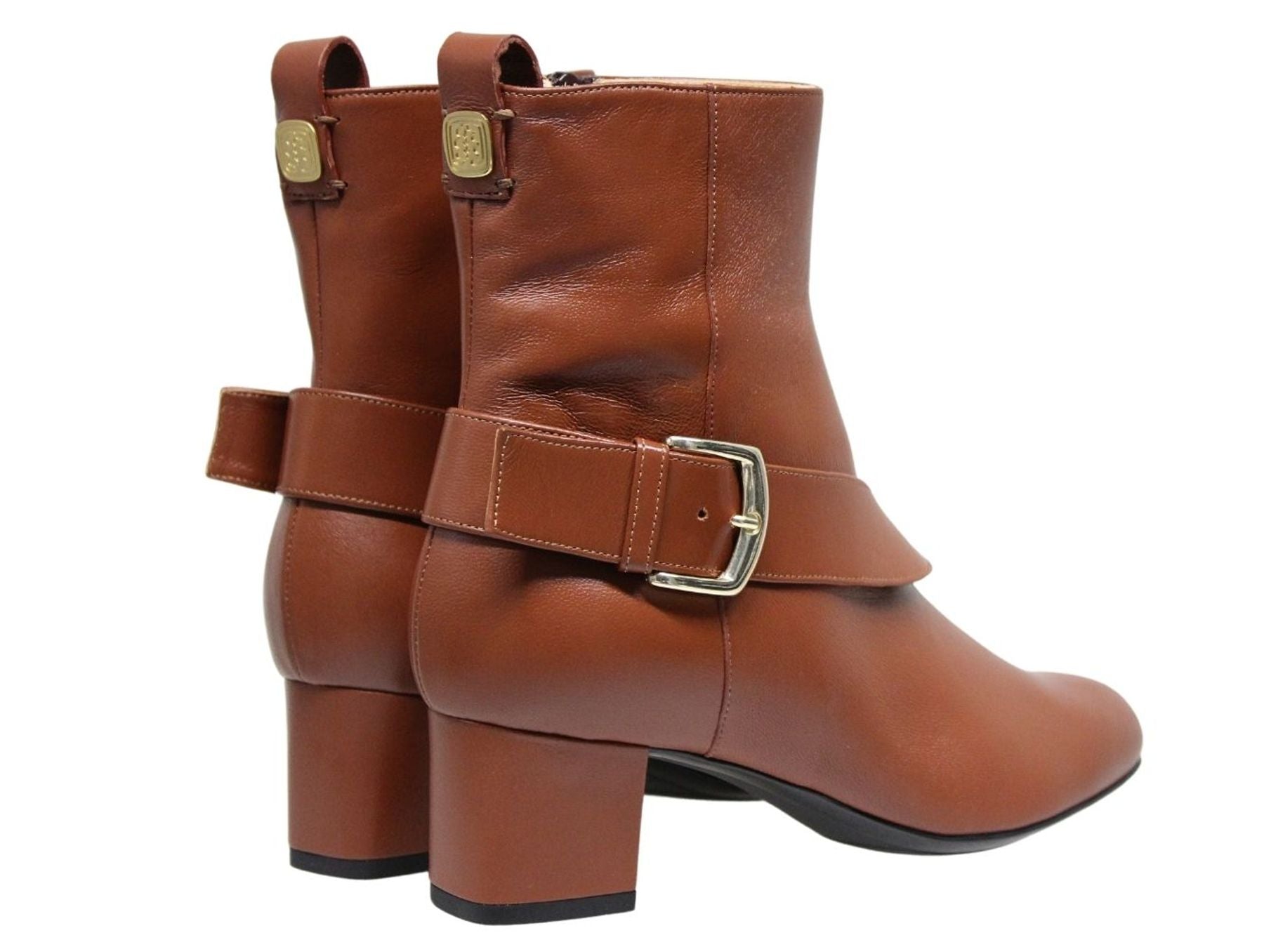 Olympia-Stiefelette mit Absatz aus braunem Leder