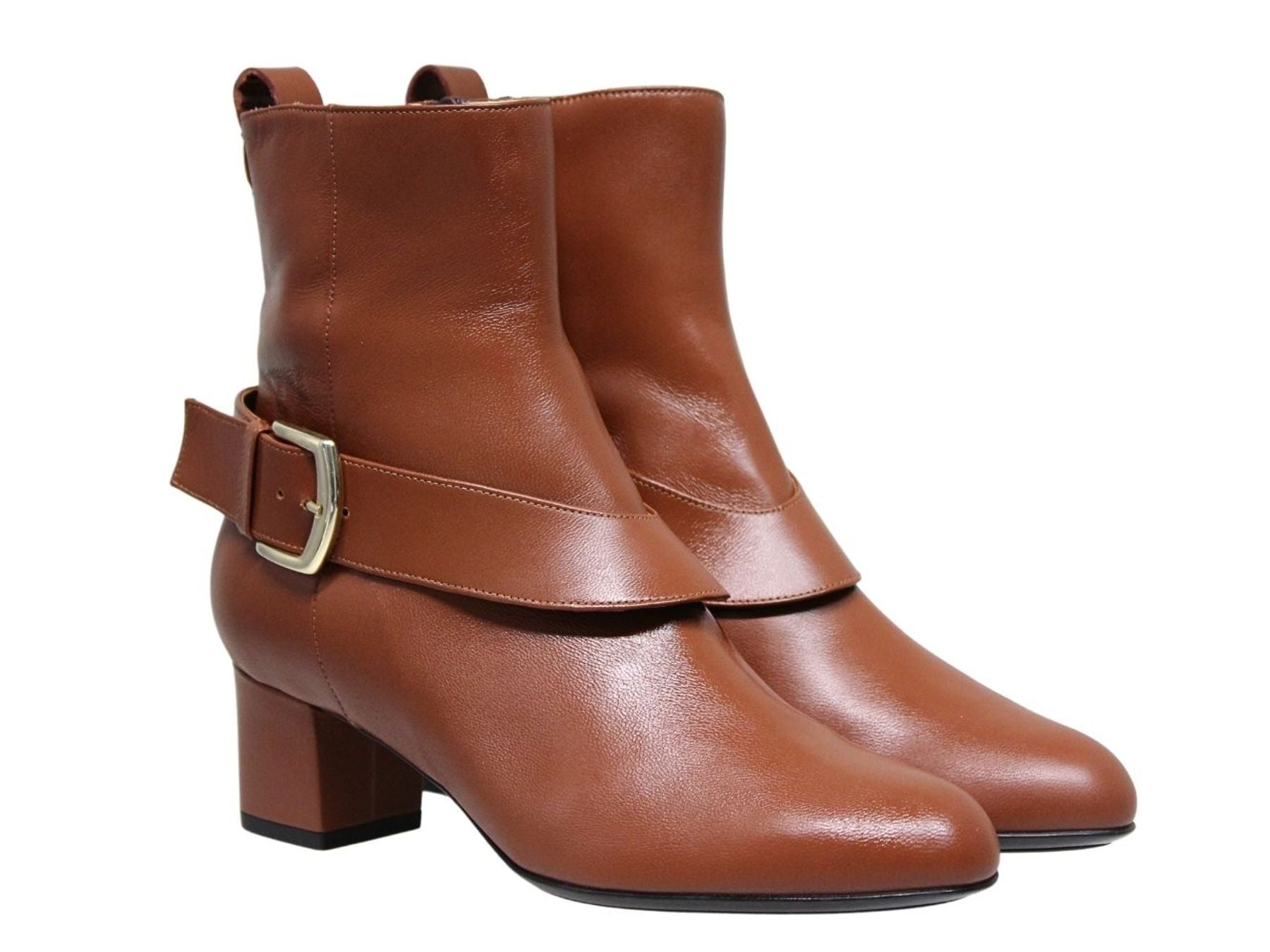 Olympia-Stiefelette mit Absatz aus braunem Leder