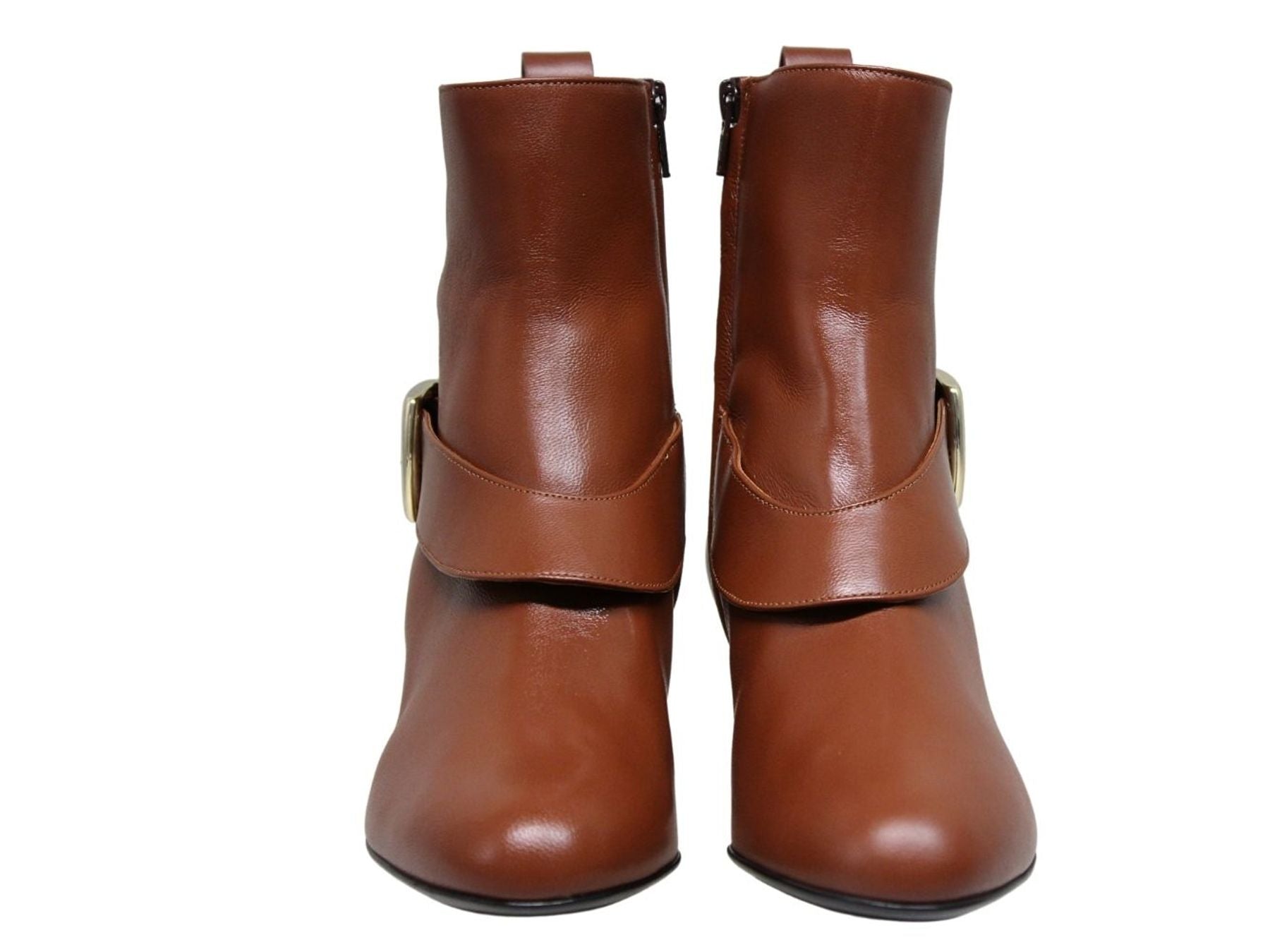 Olympia-Stiefelette mit Absatz aus braunem Leder