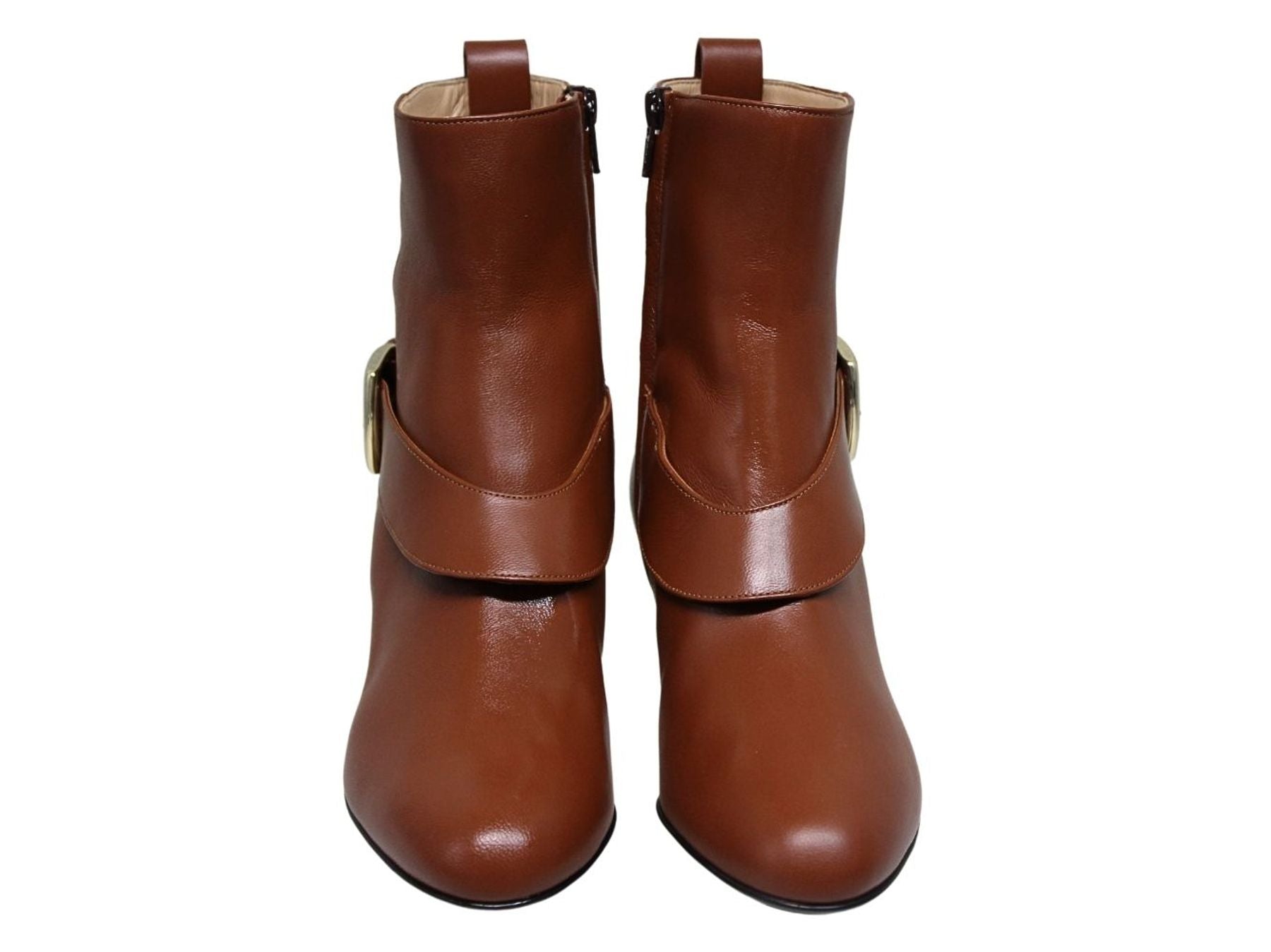 Olympia-Stiefelette mit Absatz aus braunem Leder