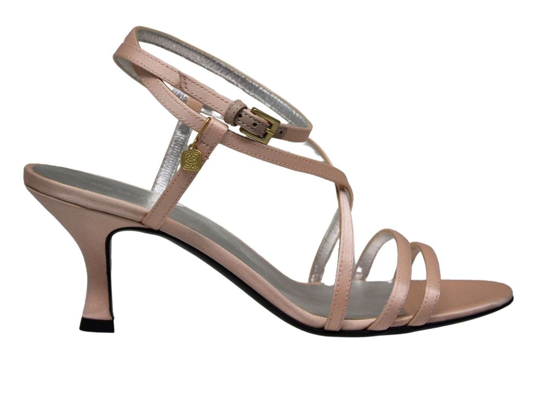 Théa sandal with crossed straps in beige-pink satin