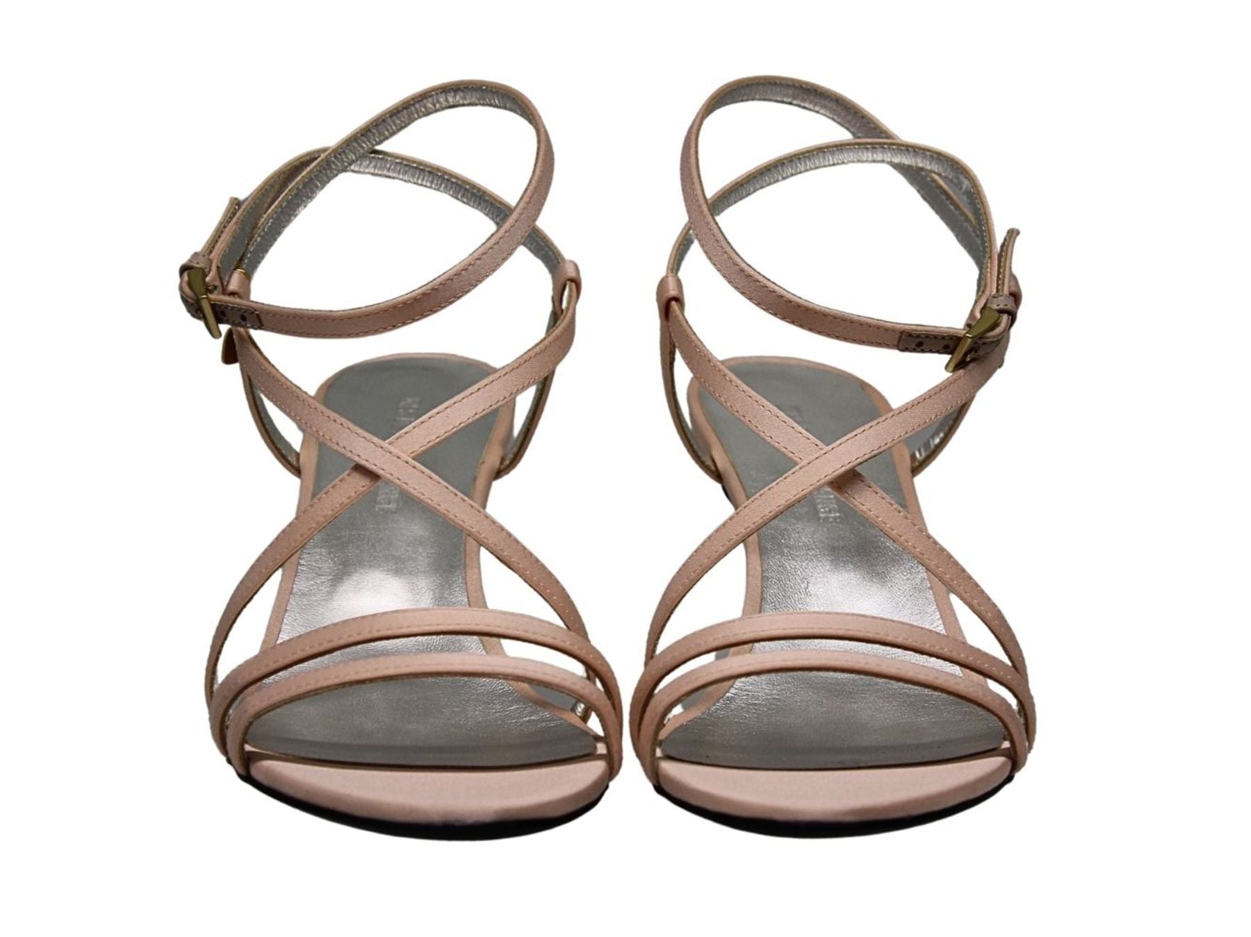 Sandalia Théa con tiras cruzadas de satén beige-rosa