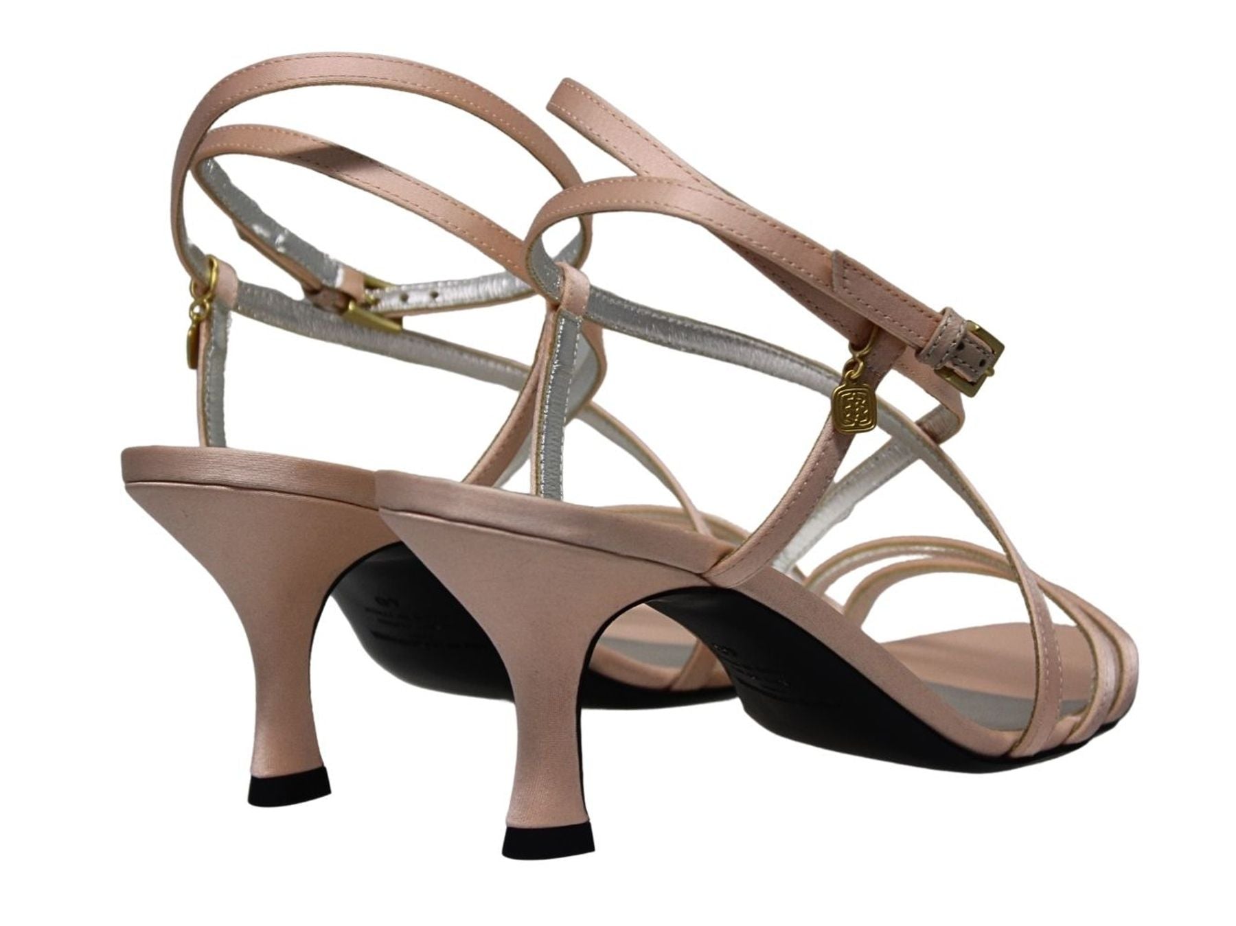Sandalia Théa con tiras cruzadas de satén beige-rosa