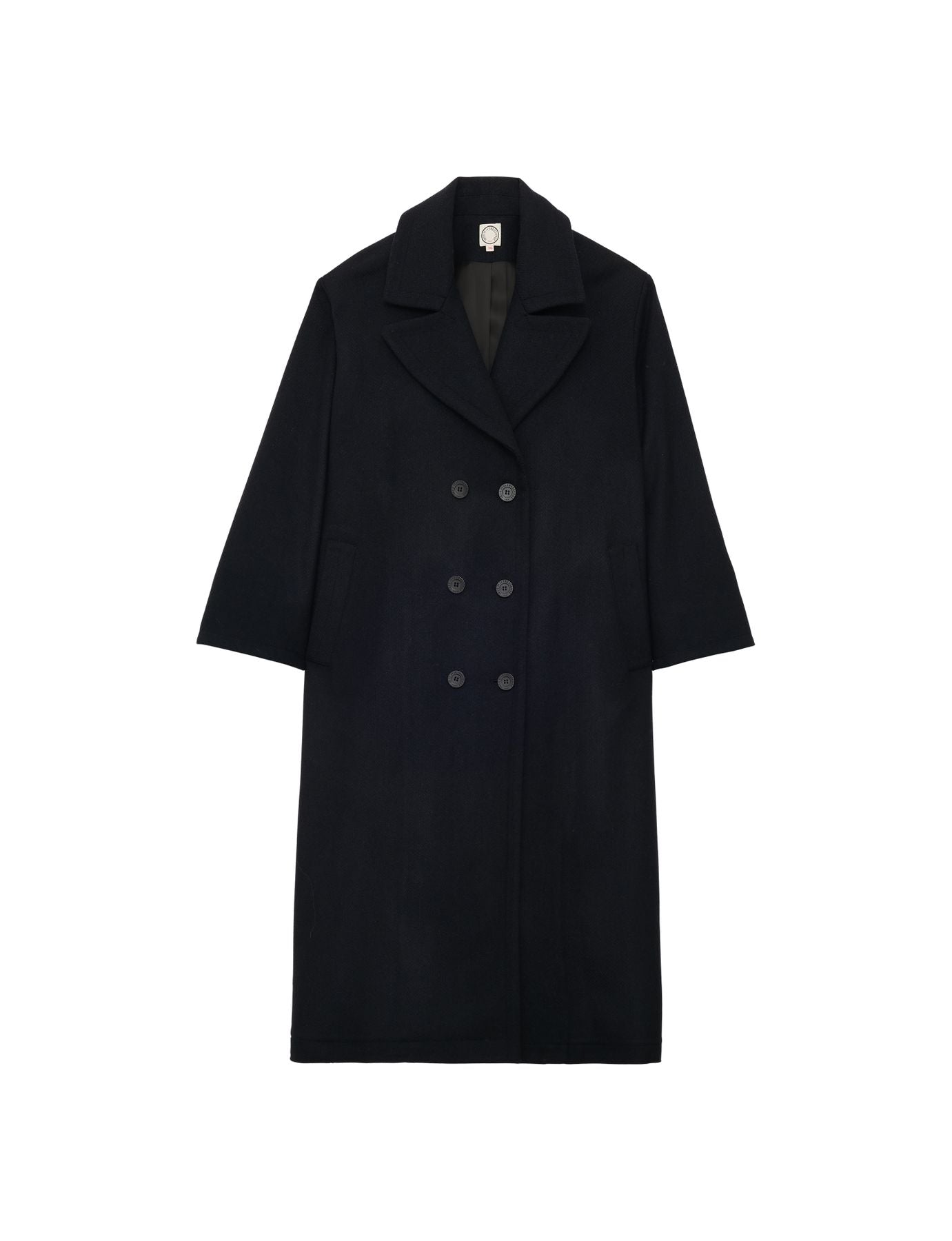 Denise navy and black herringbone wool coat