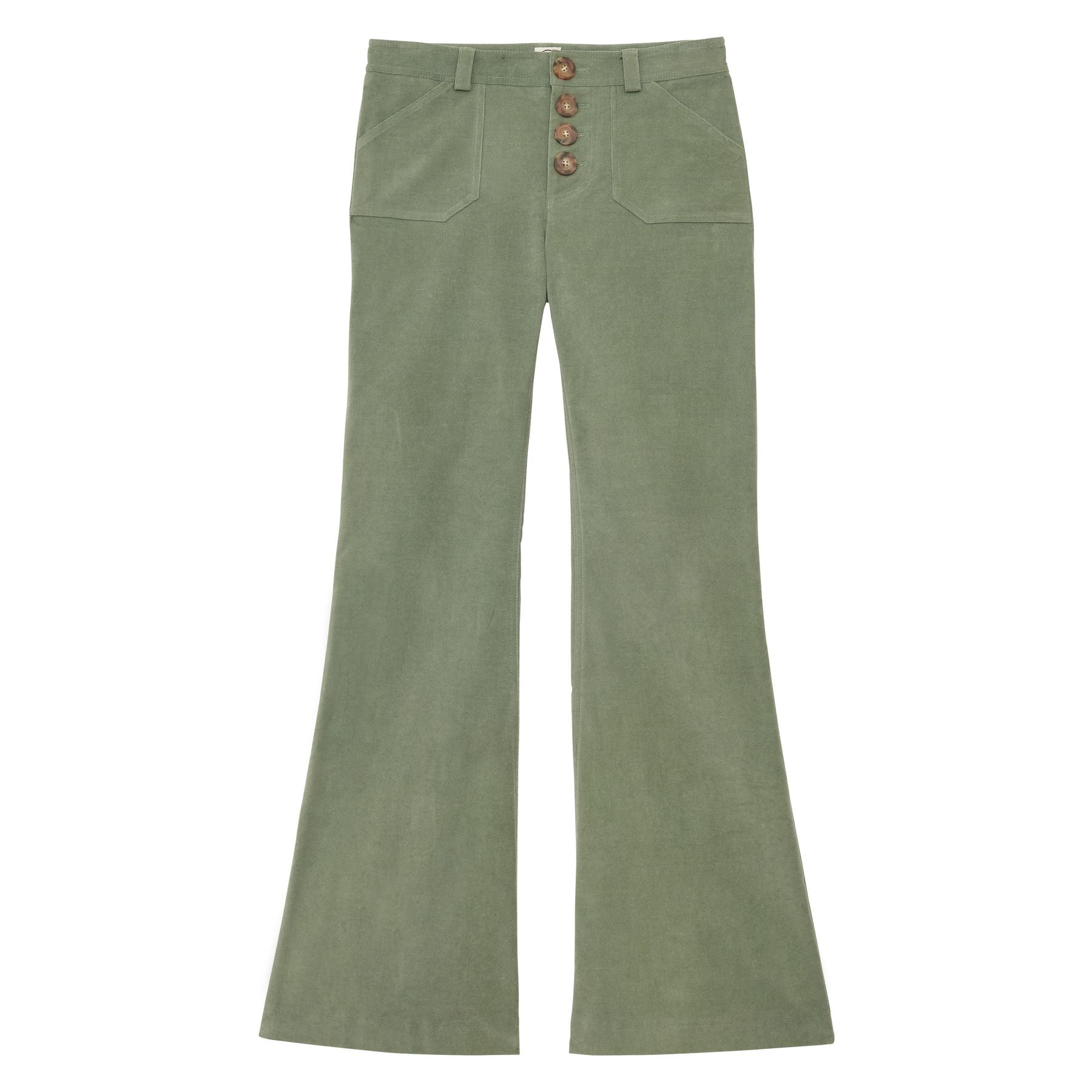 Charlotte pants in almond green smooth velvet