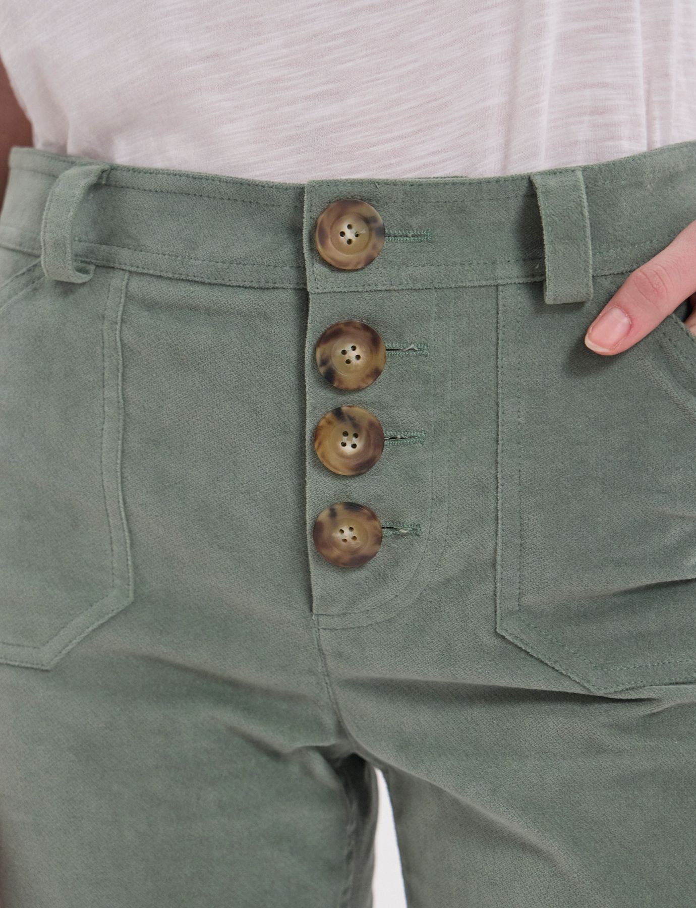 Charlotte pants in almond green smooth velvet