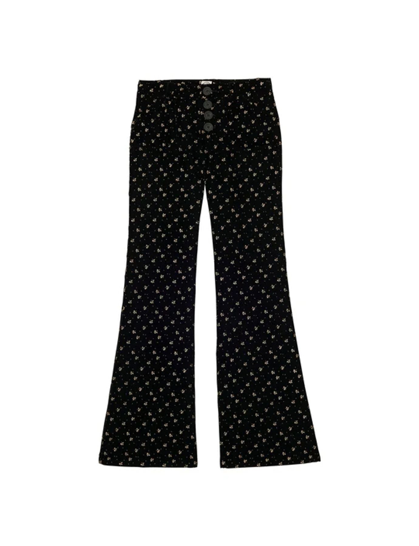 Charlotte trousers in smooth black velvet with gold print