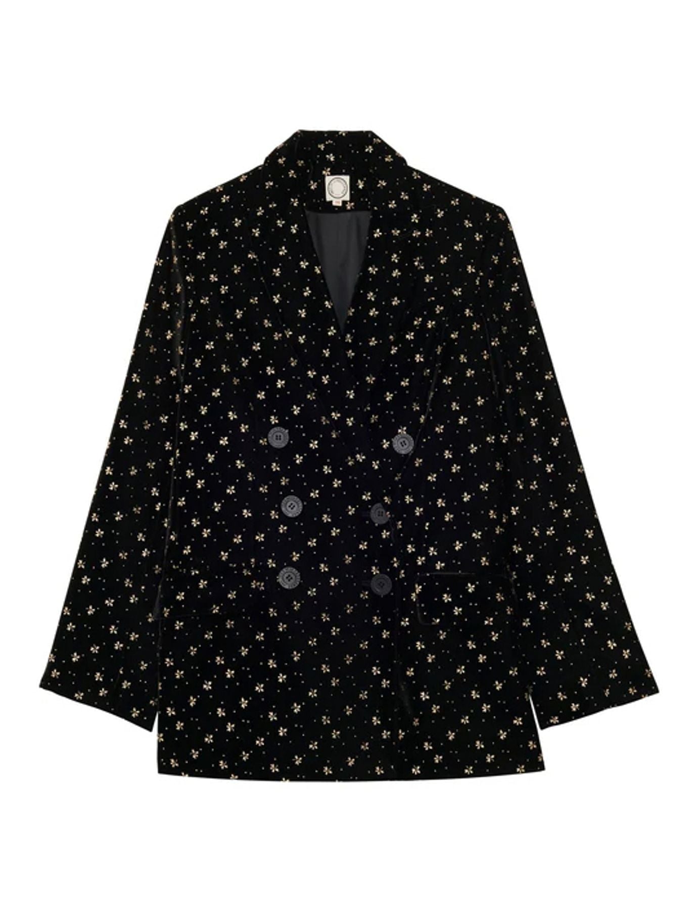 Ezio jacket in black smooth velvet with gold print