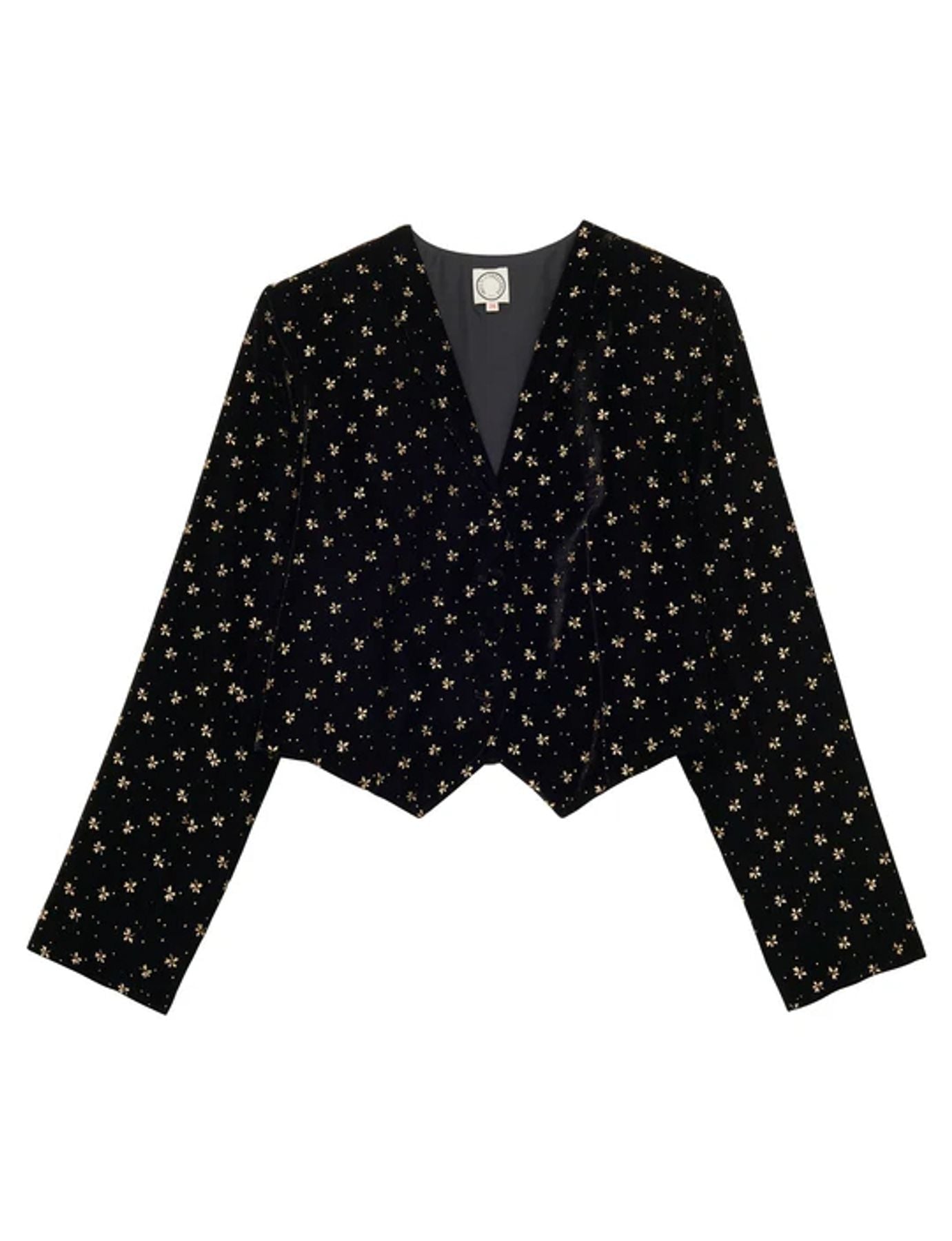 Ole bolero jacket in smooth black velvet with gold print