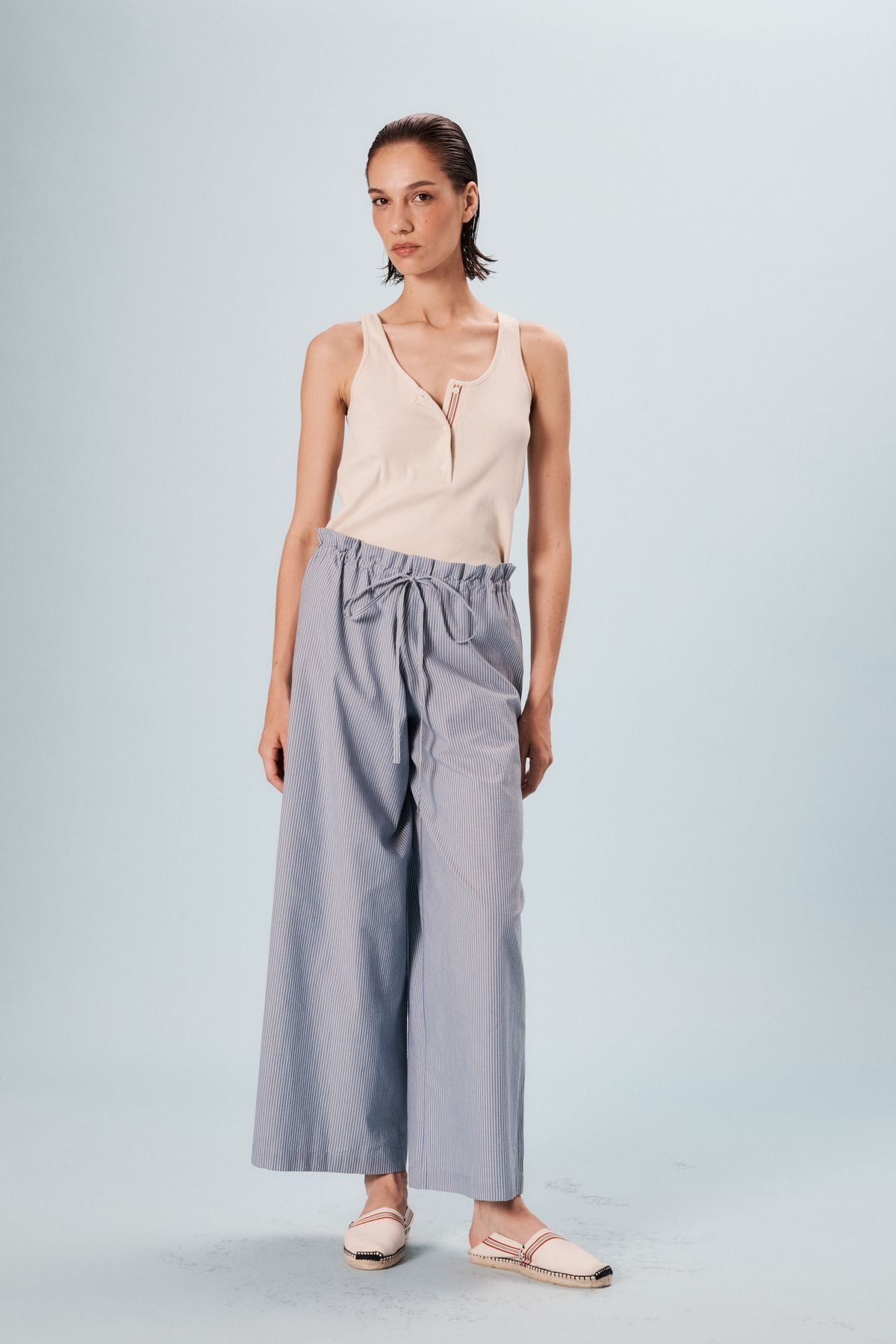Pantalon large Kurt en coton bleu