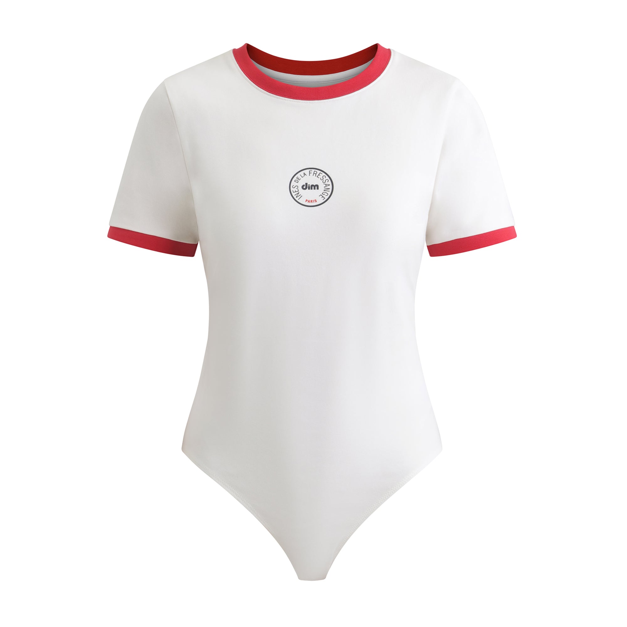 Body Nacre twisté par un col rouge DIM x Ines de La Fressange