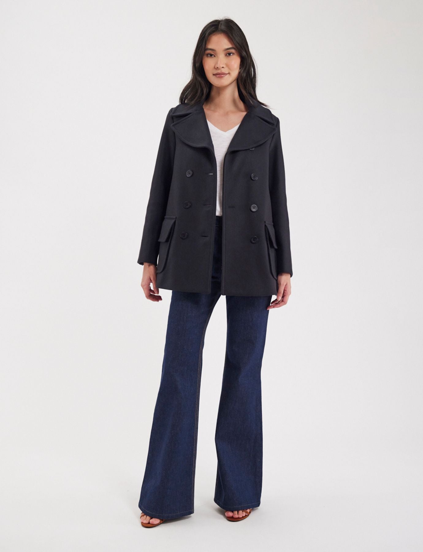 Lightweight navy blue Séraphine coat, made in France