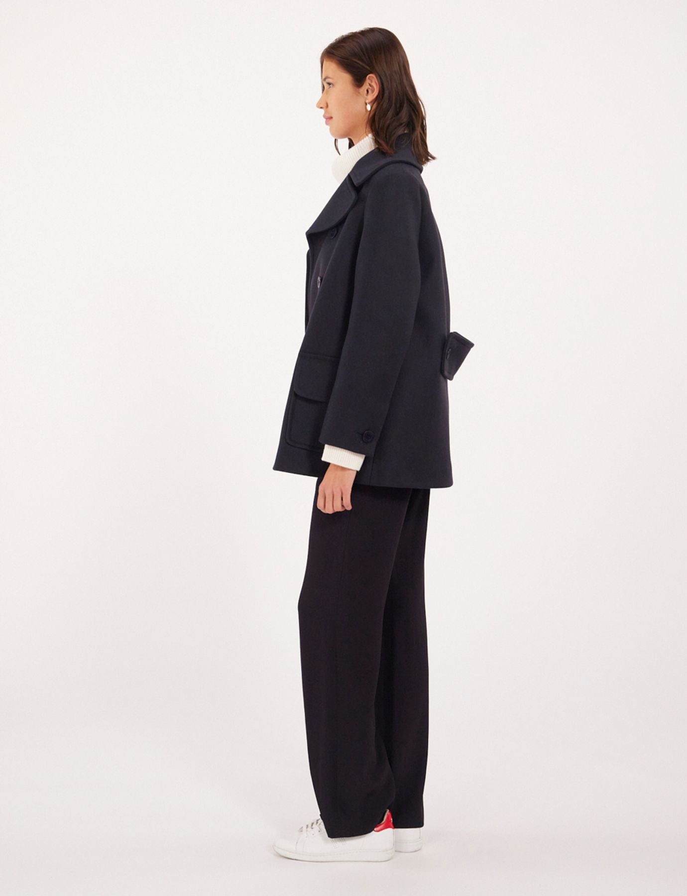 Lightweight navy blue Séraphine coat, made in France