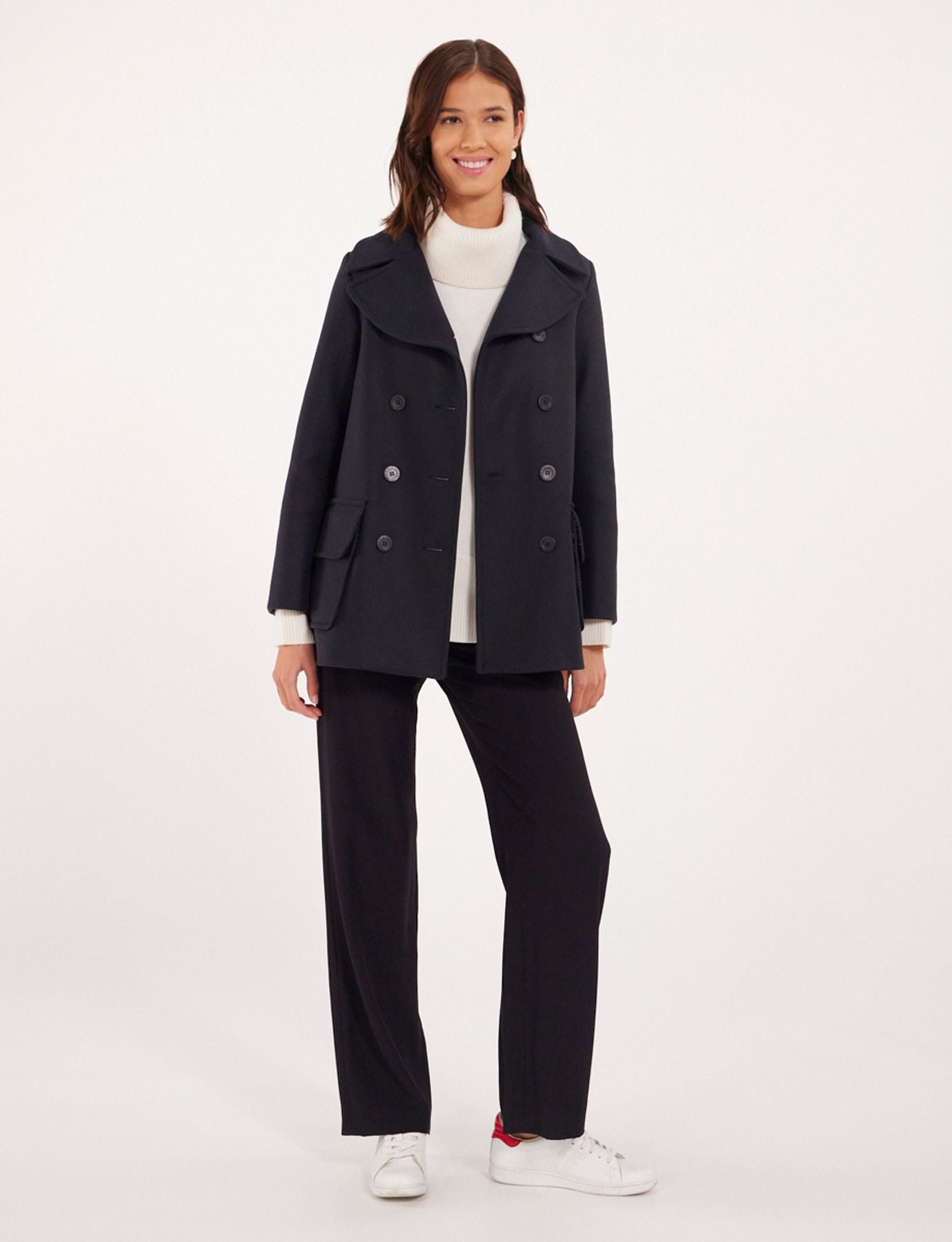 Lightweight navy blue Séraphine coat, made in France
