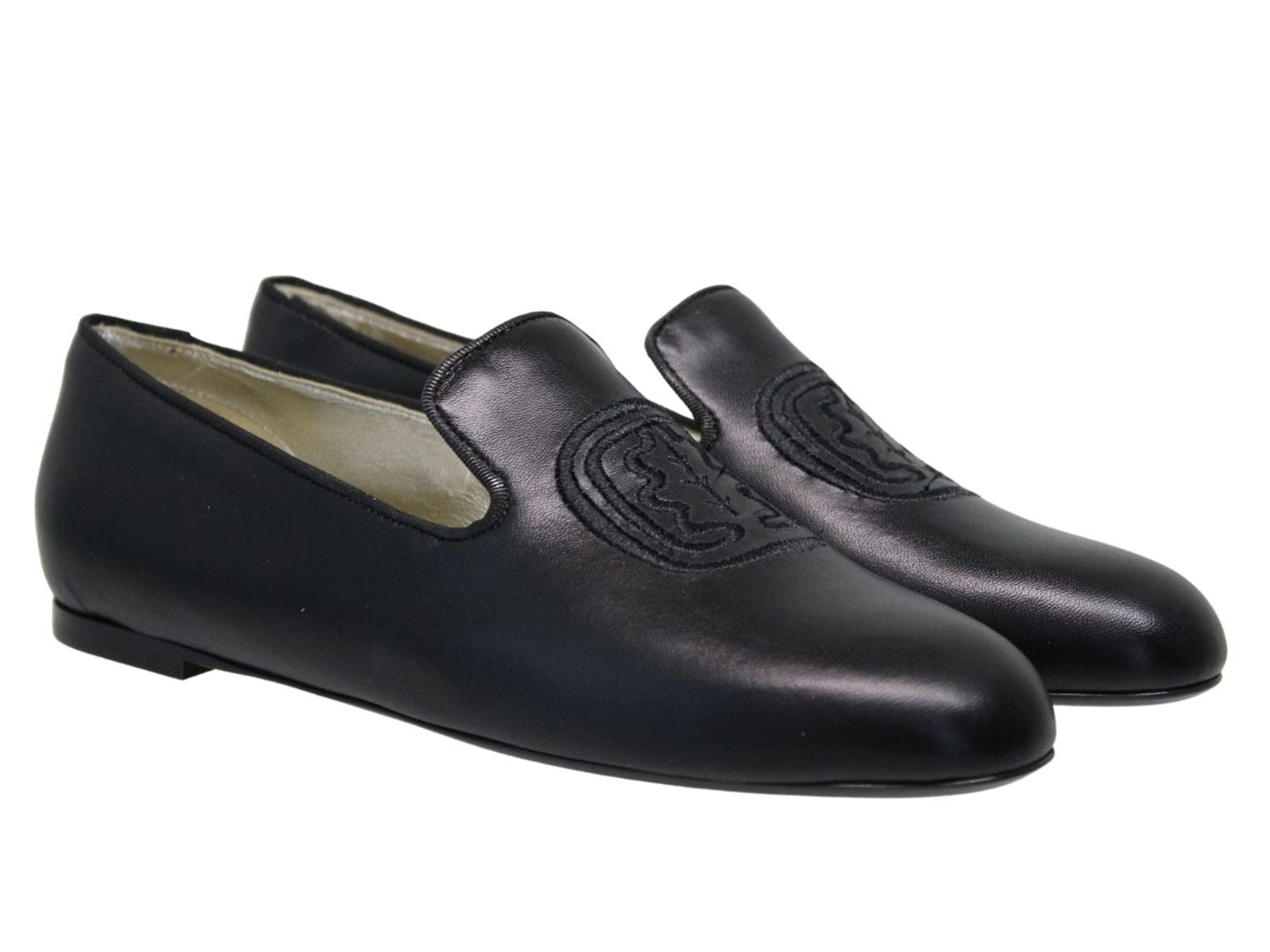 Callie embroidered loafer in black leather