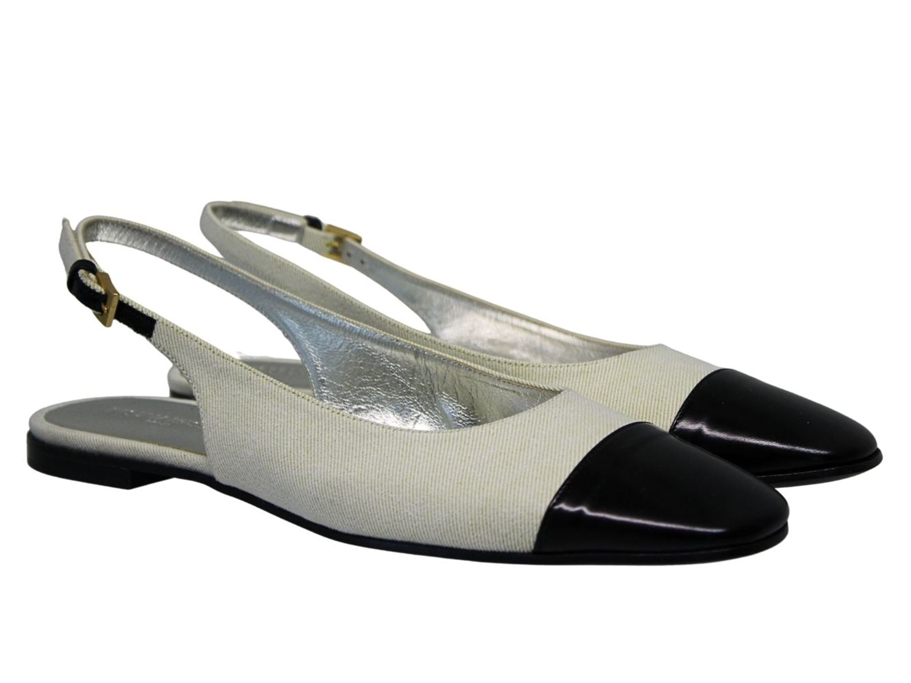 Celia cream and black slingback ballerina