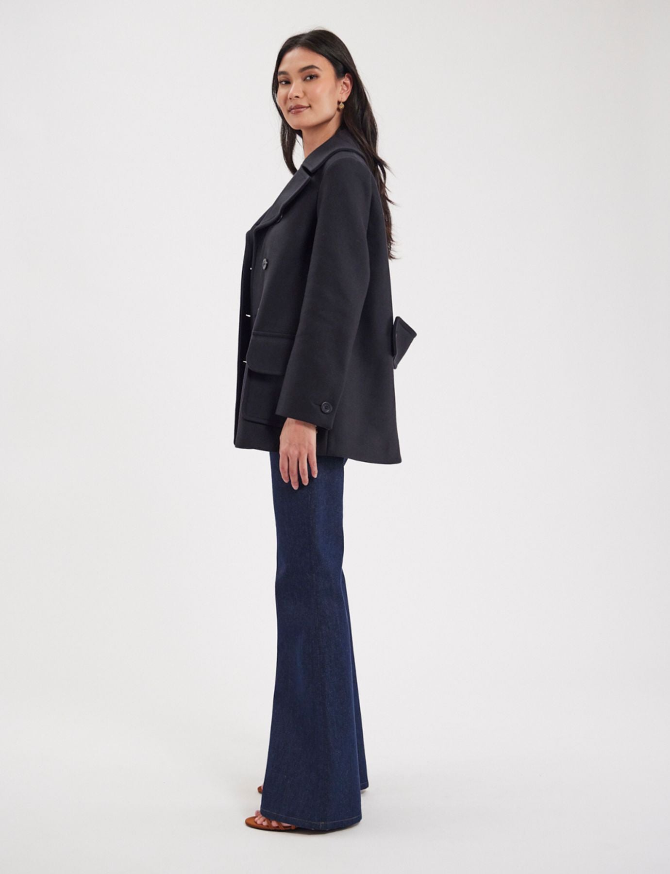 Seraphine dark blue wool-blend pea jacket