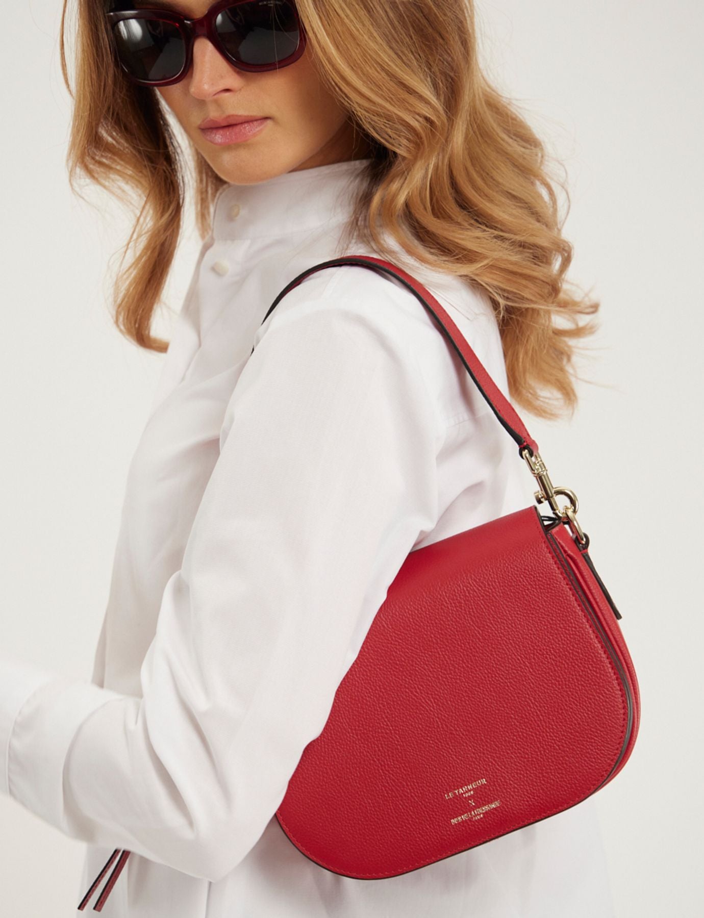 Ines x Le Tanneur small red shoulder bag
